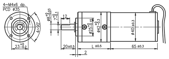 Rozmery DC motora s planétovou prevodovkou série PG421