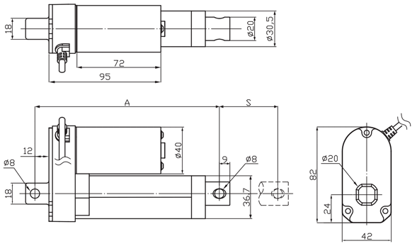 Rozmery aktuatora LD3